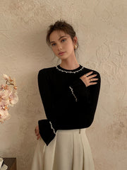 Vibemartini Beaded-Decor Ruffle Knit Top