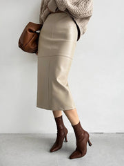 Vibemartini Faux Leather Piping Sit Midi Skirt