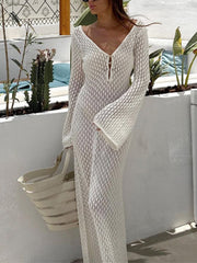 Vibemartini Cover Up Long Sleeve Open Back Long Dress