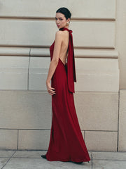 Vibemartini Open Back Satin Halter Dress
