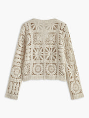 Vibemartini Crochet Square Pattern Button-Front Cardigan