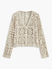 Vibemartini Crochet Square Pattern Button-Front Cardigan