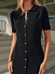 Vibemartini Metal Button Collar Midi Dress