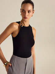 Vibemartini Metal Decor Sleeveless Top