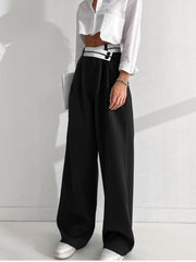 Vibemartini Asymmetrical Contrast Waistband Wide Leg Dress Pants