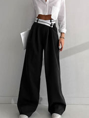 Vibemartini Asymmetrical Contrast Waistband Wide Leg Dress Pants