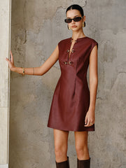 Vibemartini PU Leather Metal Buckle Sleeveless Mini Dress