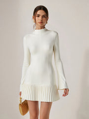 Vibemartini Pleated Hem Mock Neck Mini Dress
