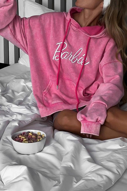 Barbie Letter Embroidery Distressed Hoodie