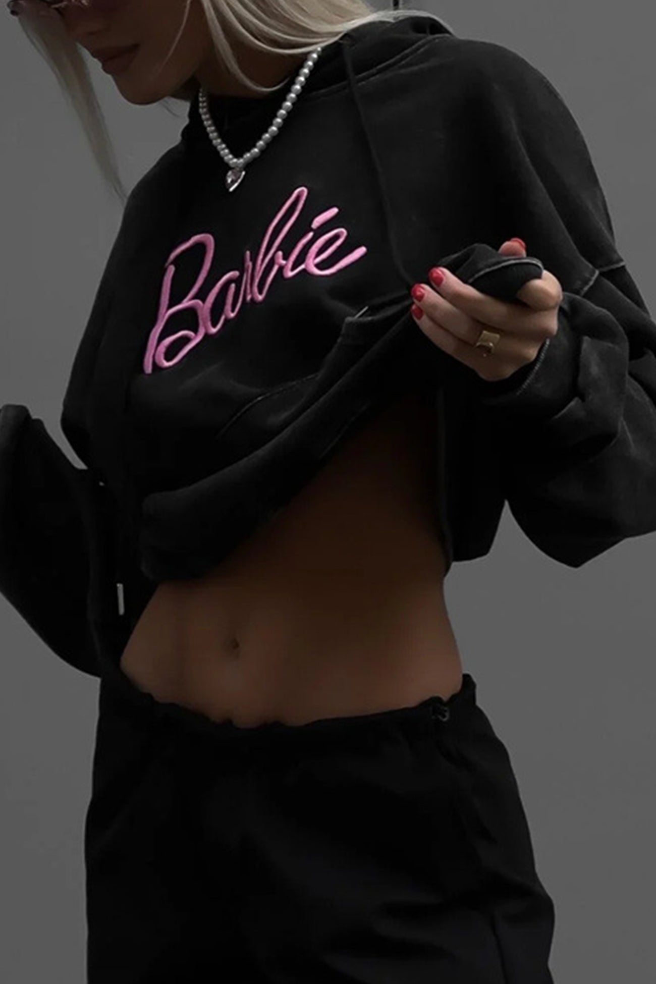 Barbie Letter Embroidery Distressed Hoodie