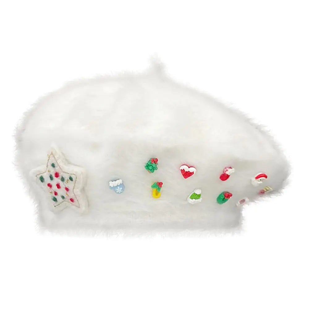 Cute Christmas French Holiday Beret Women Girls Hat White Hat-L