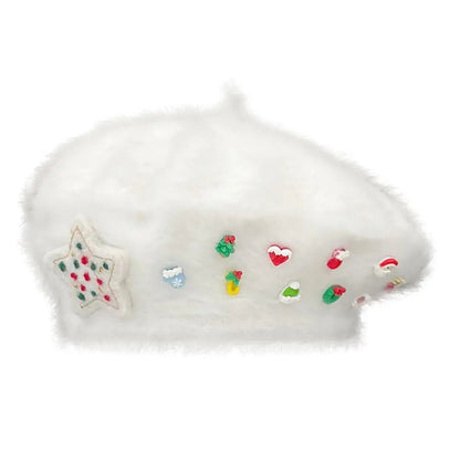 Cute Christmas French Holiday Beret Women Girls Hat White Hat-L