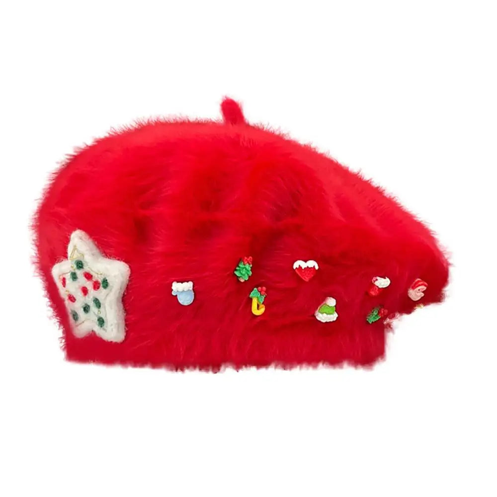 Cute Christmas French Holiday Beret Women Girls Hat Red Hat-L