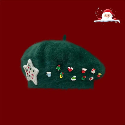 Cute Christmas French Holiday Beret Women Girls Hat Hat-L
