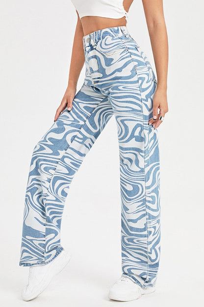 Blue Wavy Straight-leg Jeans