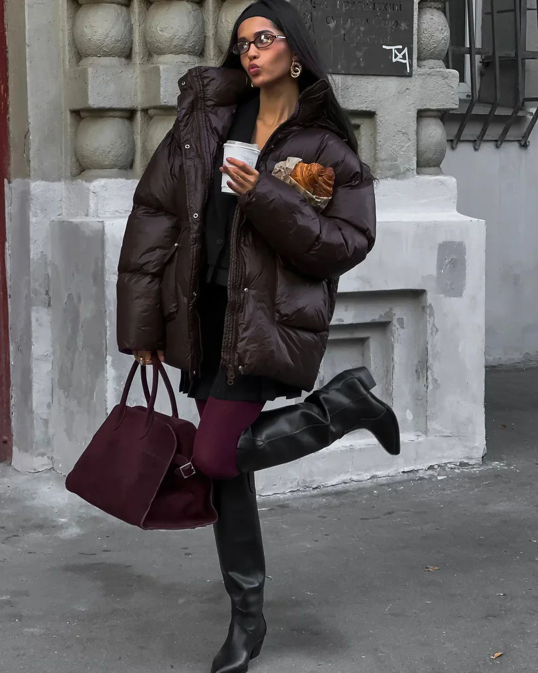 Burgundy Red Warm Cotton Coat Brown / S Coats-241208