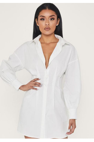 white belted tie shirt long sleeve dress