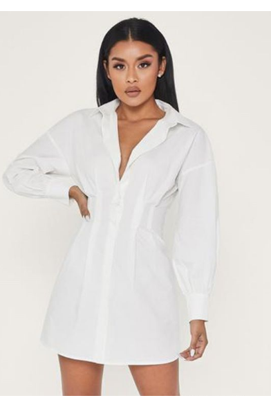 white belted tie shirt long sleeve dress