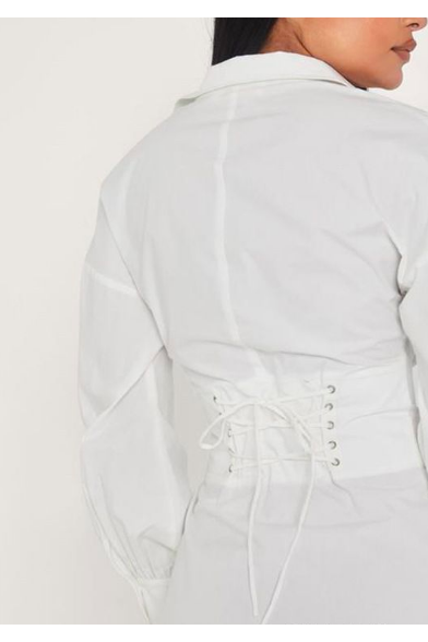 white belted tie shirt long sleeve dress