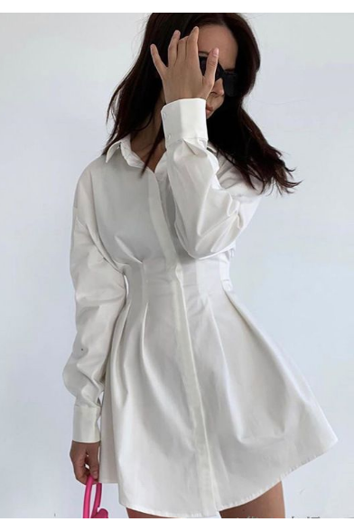 white belted tie shirt long sleeve dress