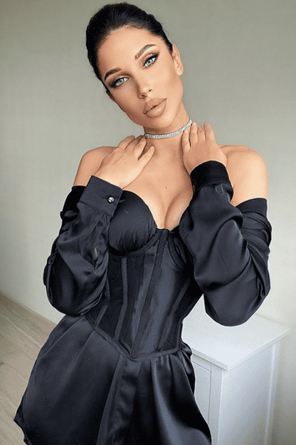 black waist girdle shirt dress