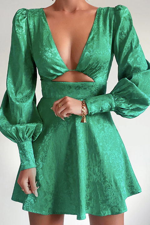 hollow jacquard lantern sleeve dress