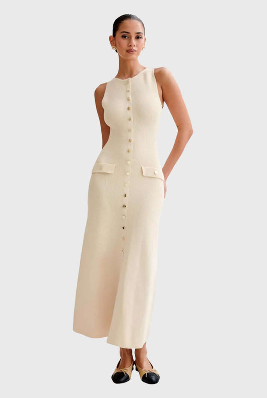 Elegant sleeveless button long dress