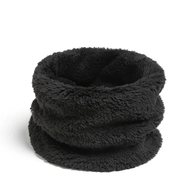 Cashmere Warm Color Ring Plush Thick Outdoor Sports Neckerchief Muffler Scarf Black Scarfs-L