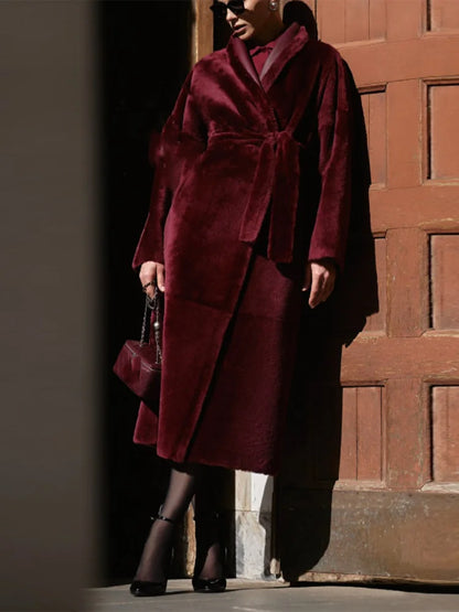 Reversible Burgundy Faux Fur Coat Coats-241208