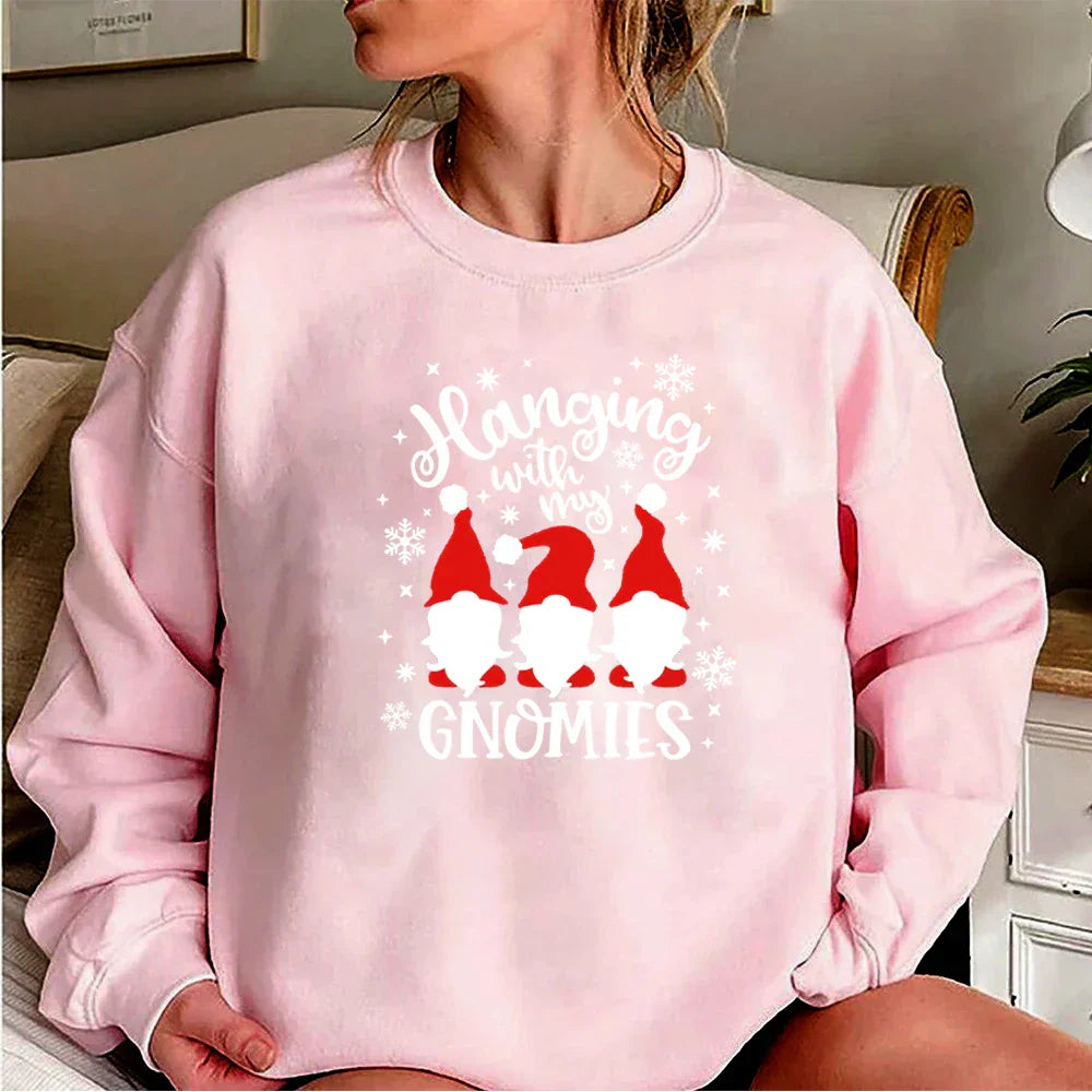 Christmas Gnomes Hanging Gnomies Funny Santa Graphic Hoodie Pink / S Hoodies-L