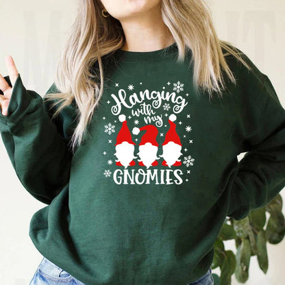 Christmas Gnomes Hanging Gnomies Funny Santa Graphic Hoodie Dark Green / S Hoodies-L