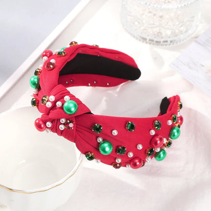 Festive Red Winter Wide Knotted Christmas Hair Accessory With Imitation Pearls Red 1 Accessories-L