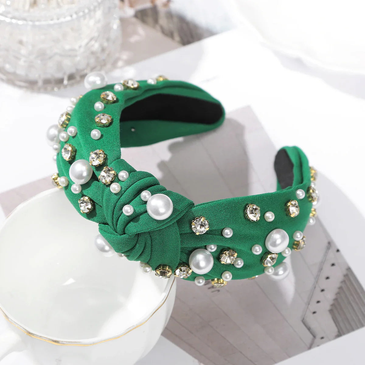 Festive Red Winter Wide Knotted Christmas Hair Accessory With Imitation Pearls Green 1 Accessories-L