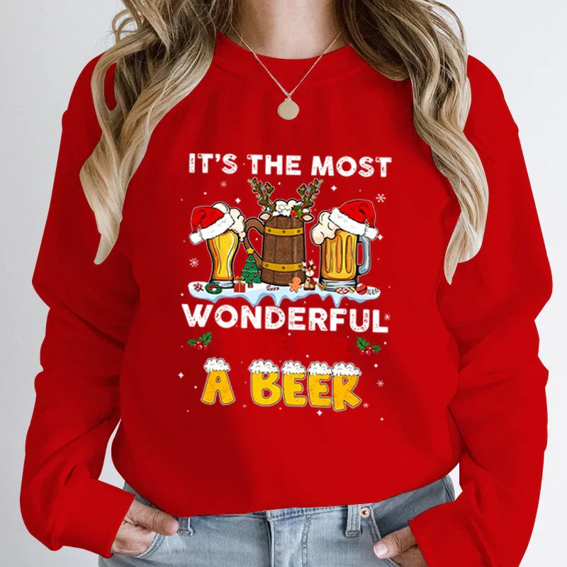 Wonderful Time Beer Autumn Winter Casual Hoodless Pullover Christmas Hoodie Red / S Hoodies-L