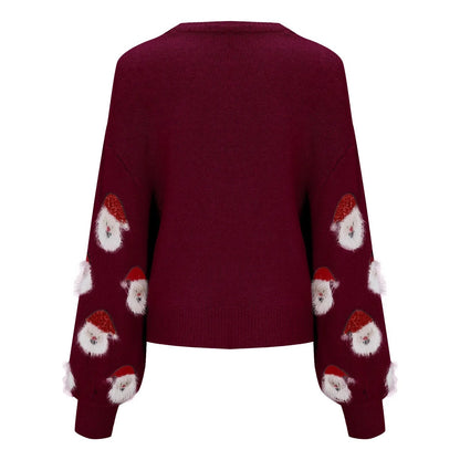 Christmas Santa Head Oversized Sweater Sweaters-L