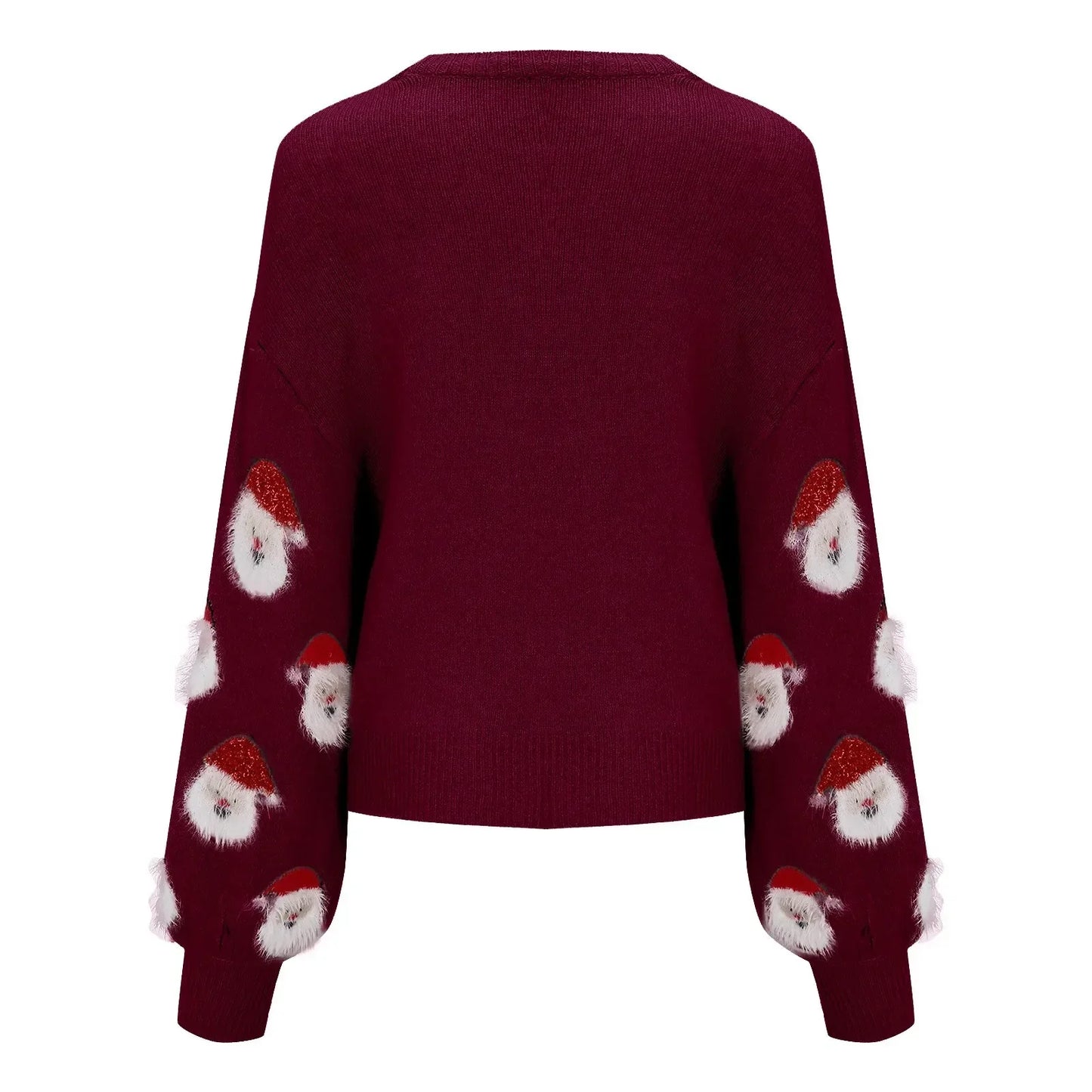 Round Neck Casual Oversized Warm Christmas Santa Head Sweater Sweaters-L