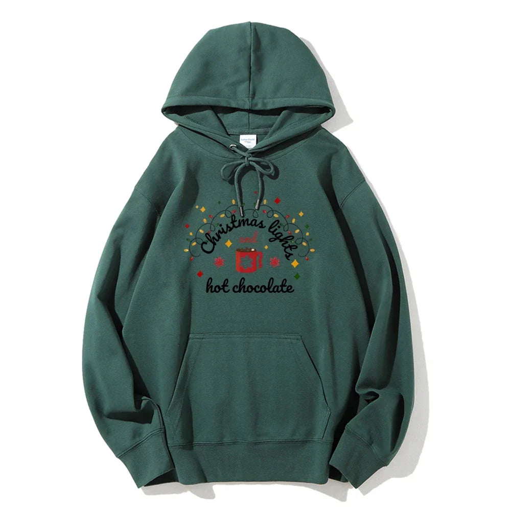Christmas Lights Hot Chocolate Merry Bright Festive Family Hoodie Green / S Hoodies-L
