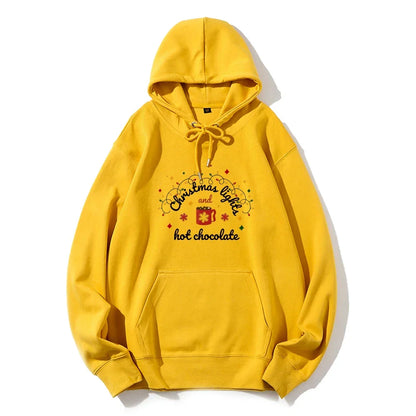 Christmas Lights Hot Chocolate Merry Bright Festive Family Hoodie Yellow / S Hoodies-L