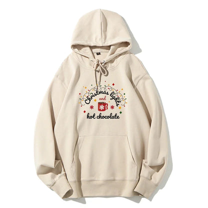 Christmas Lights Hot Chocolate Merry Bright Festive Family Hoodie Hoodies-L