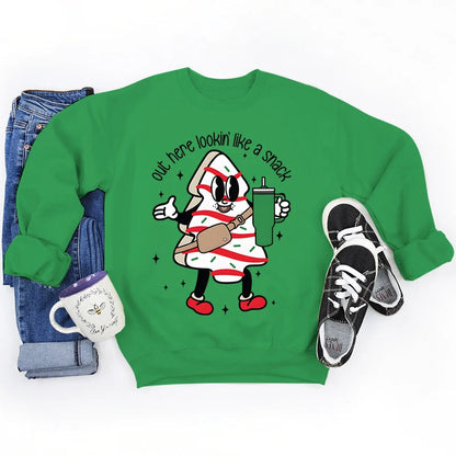 Snack Print Round Neck Christmas Hoodie - Casual Long Sleeve Green / S Hoodies-L