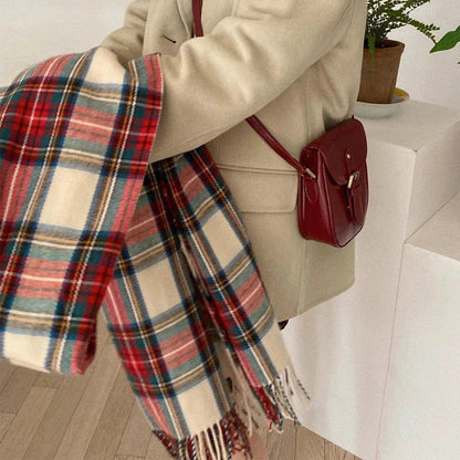 Red Plaid Vintage Classic Scarf For Women Scarfs-L