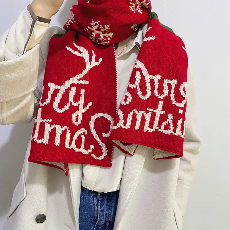 Elk Pattern Winter Knitting Couple Scarf - Christmas Gift Red 3 / 37-170Cm Scarfs-L