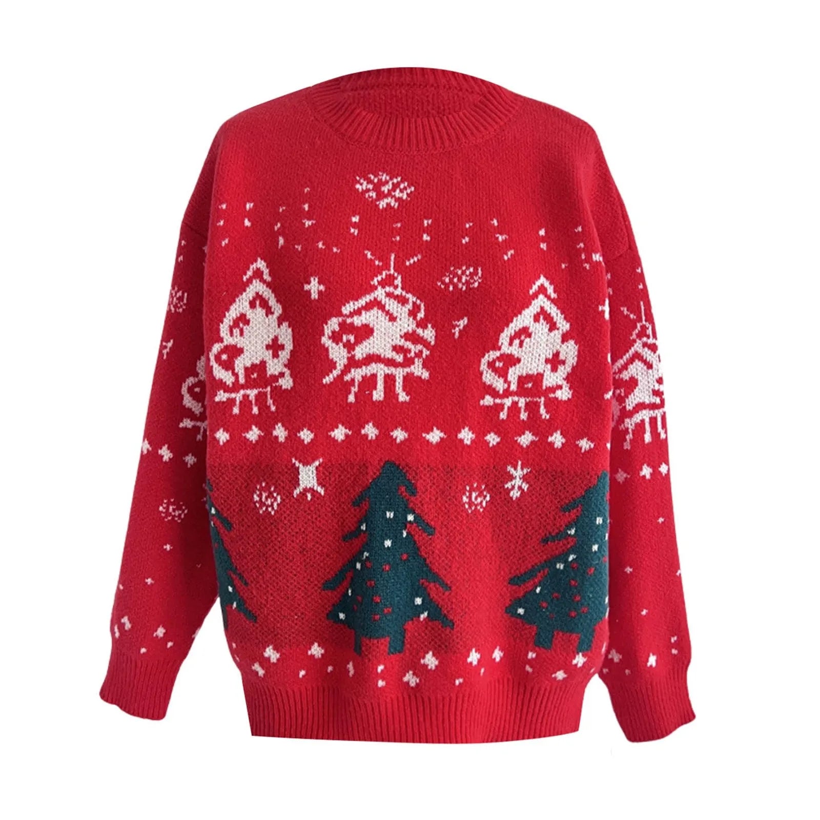 Red Winter Style Knitted Pullover Christmas Sweater Sweaters-L