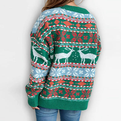 Soft Warm Oversized Deer Knitted Vintage Casual Christmas Sweater Sweaters-L