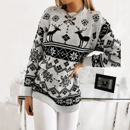 Christmas Deer Warm Knitted Long Sleeve Autumn Winter Loose Hot Sale Sweater Sweaters-L