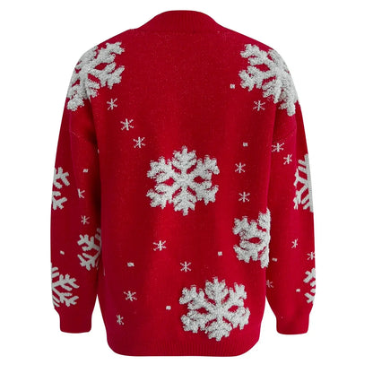 Snowflake Print Warm Thicken Casual Loose Oversized Full Sleeve Christmas Sweater Sweaters-L