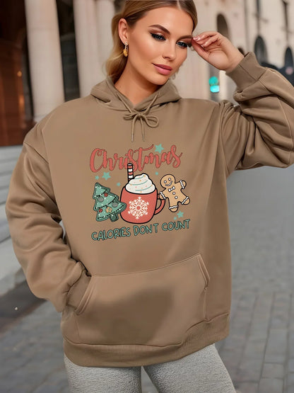 Fleece Lined Casual Drawstring Sports Christmas Tree Hoodie Brown / S Hoodies-L