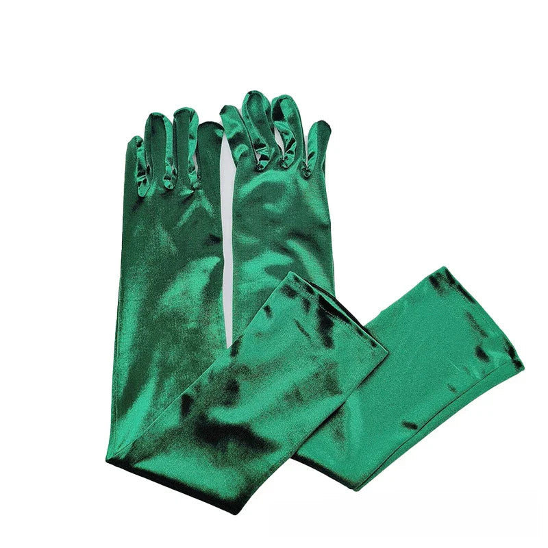 Velvet Ladies Warm Long Retro Dance Stage Etiquette Winter Christmas Gloves Green Gloves-L