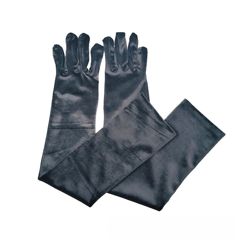 Velvet Ladies Warm Long Retro Dance Stage Etiquette Winter Christmas Gloves Black Gloves-L
