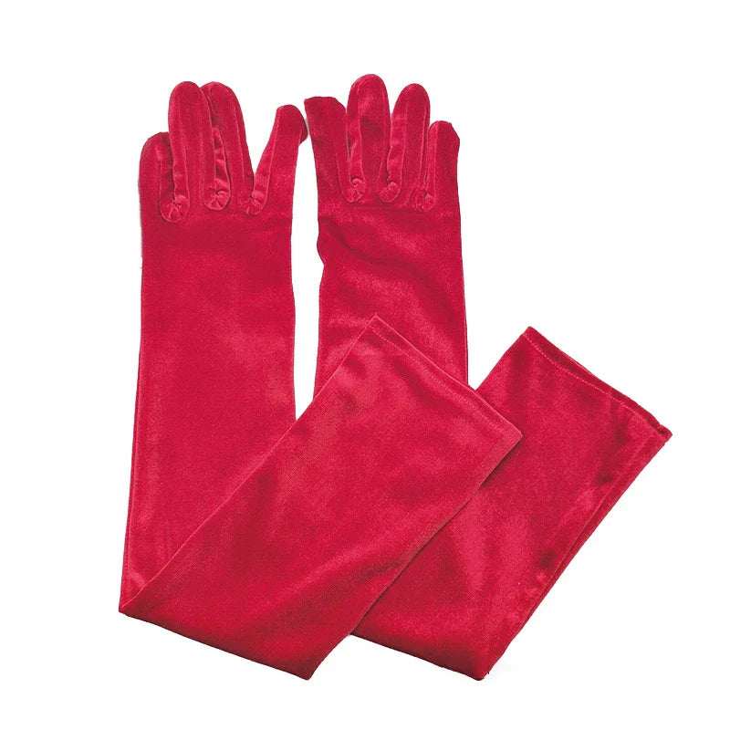 Velvet Ladies Warm Long Retro Dance Stage Etiquette Winter Christmas Gloves Red Gloves-L